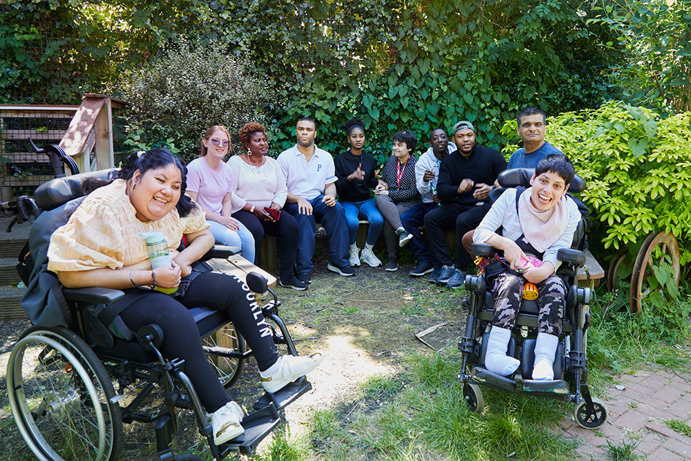 Service users from Day Opportunities in the garden